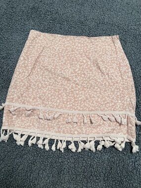 Light Pink Tassel-Hem Mini Skirt